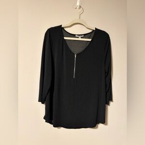 Green Envelope 3/4 Sleeve V-Neck Blouse Polka Dot Print 1X